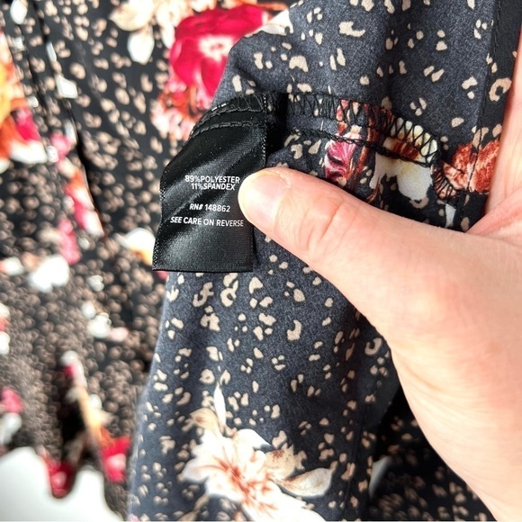 Torrid Black Leopard Floral Peplum Chablis Corset Back Top 3/4 Sleeves - Picture 7 of 16